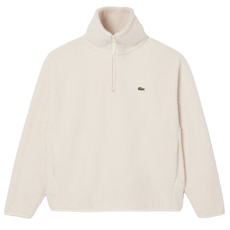 Lacoste - High Zipped Neck Polar Fleece Sweatshirt (Ecru White)