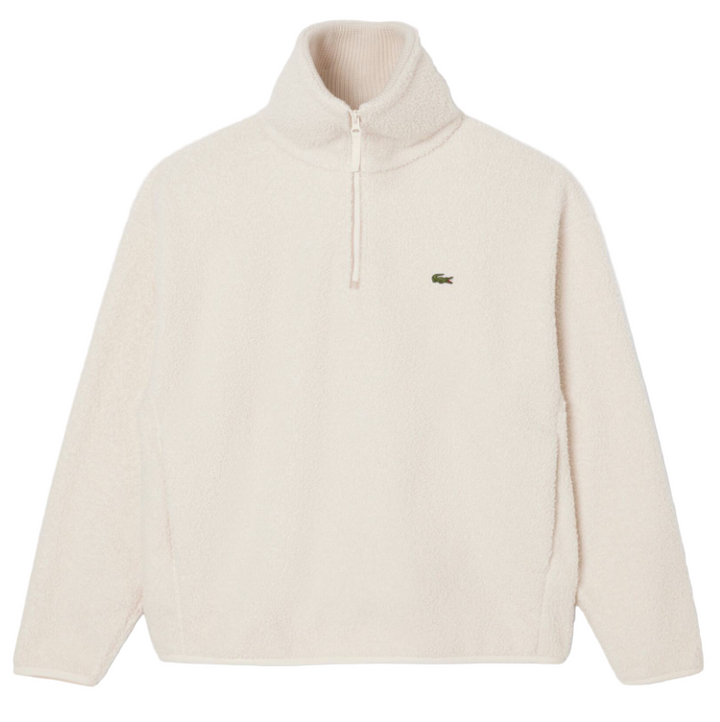 Lacoste - High Zipped Neck Polar Fleece Sweatshirt (Ecru White)