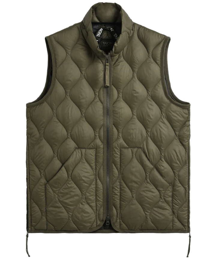 TAION - Unisex Military Hi-Neck W-Zip Down Vest (Soft Shell) (Olive)