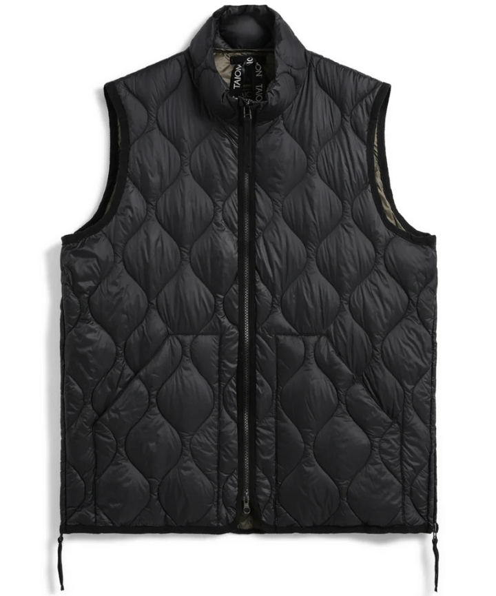 TAION - Unisex Military Hi-Neck W-Zip Down Vest (Soft Shell) (Black)