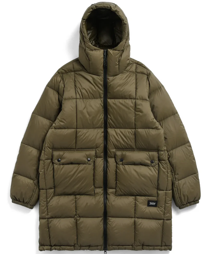 TAION - Unisex Long Mountain Packable Volume Down Hood Coat (Olive)