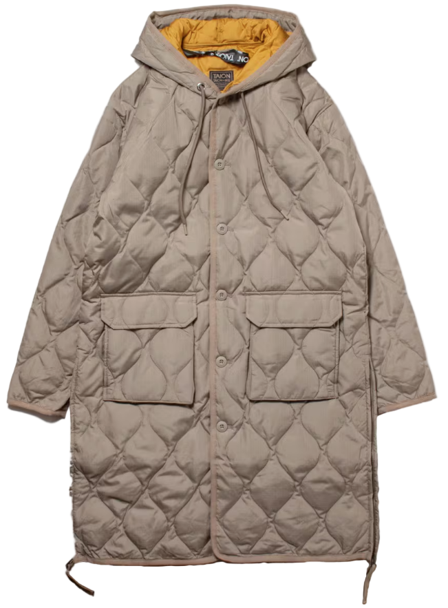 TAION - Unisex Military Hood Long Down Coat (Hard Shell) (L. Mocha)