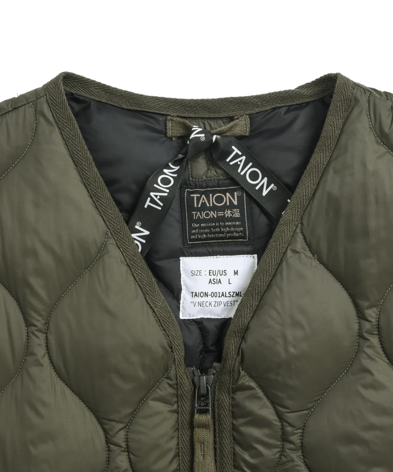 TAION - Unisex Military V-Neck W-Zip Down Vest (Soft Shell) (Olive)
