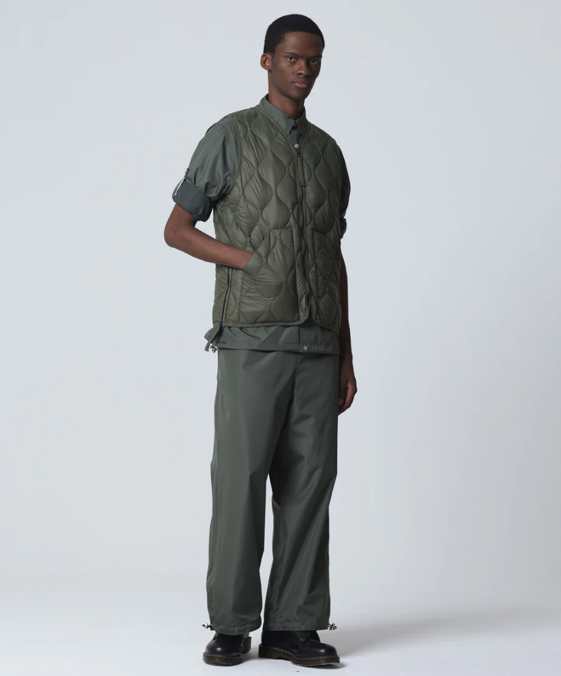 TAION - Unisex Military V-Neck W-Zip Down Vest (Soft Shell) (Olive)