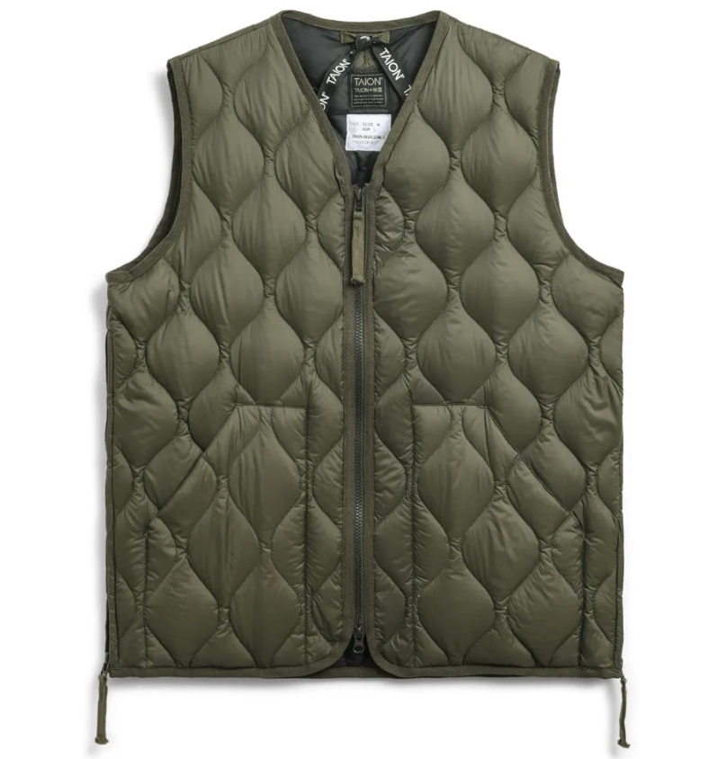 TAION - Unisex Military V-Neck W-Zip Down Vest (Soft Shell) (Olive)