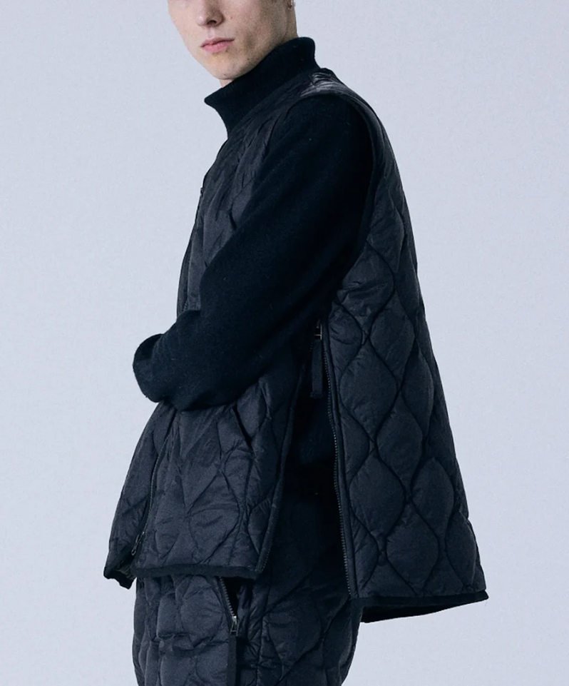 TAION - Unisex Military V-Neck W-Zip Down Vest (Soft Shell) (Black)