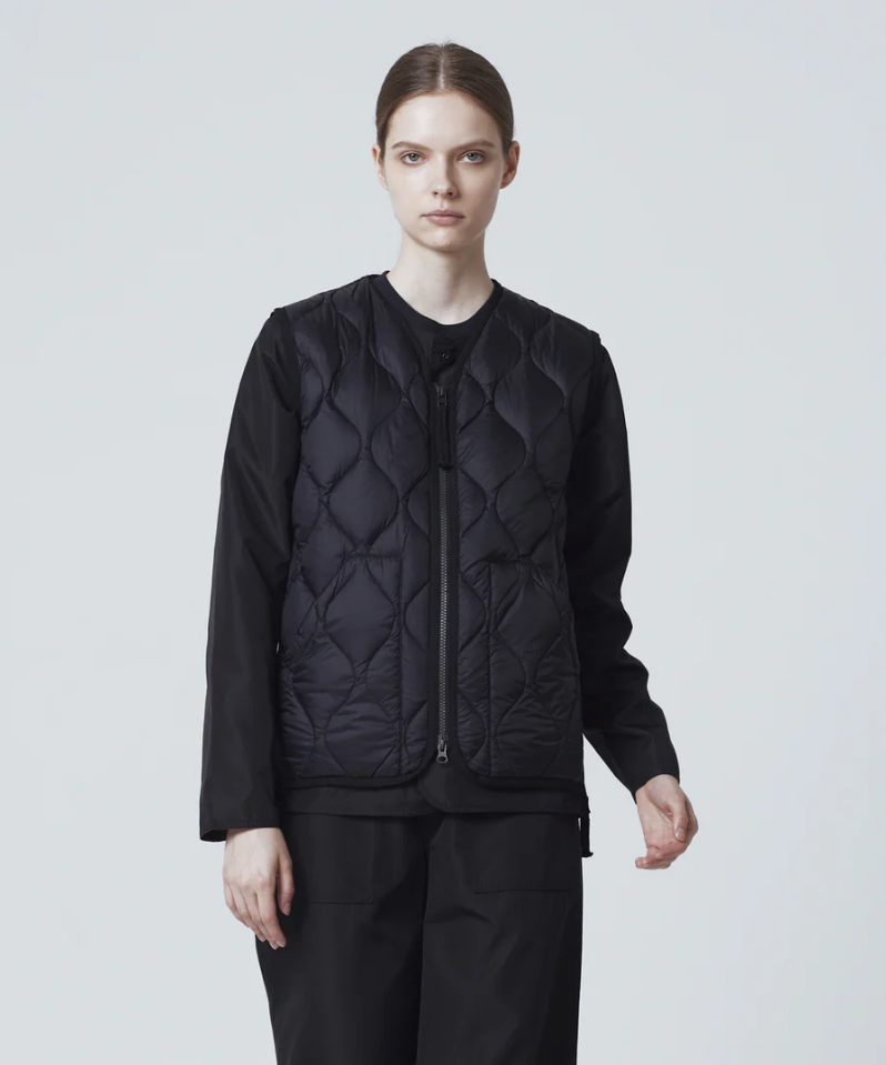 TAION - Unisex Military V-Neck W-Zip Down Vest (Soft Shell) (Black)