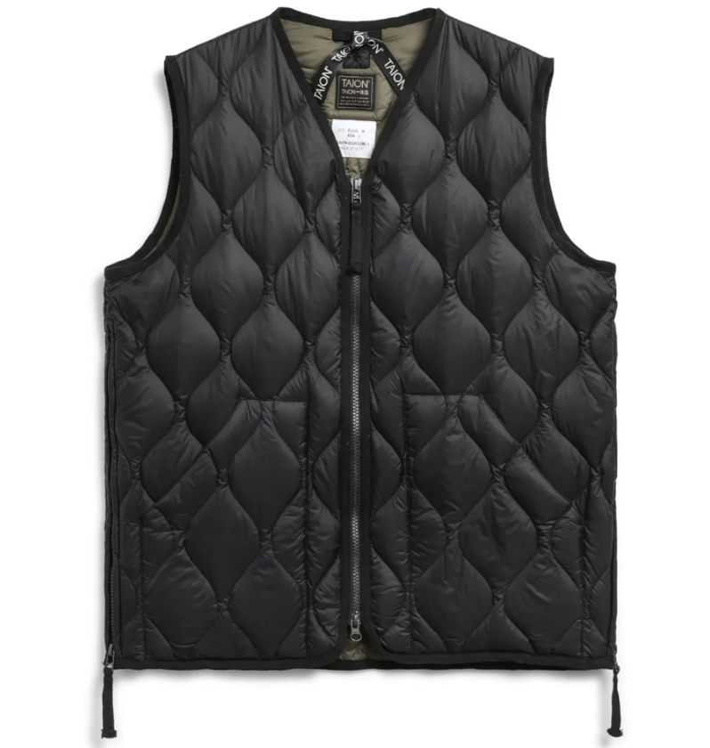 TAION - Unisex Military V-Neck W-Zip Down Vest (Soft Shell) (Black)