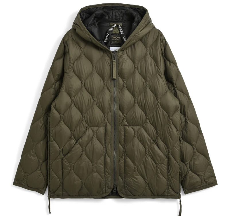 TAION - Unisex Military Hood W-Zip Down Jacket (Soft Shell) (Olive)