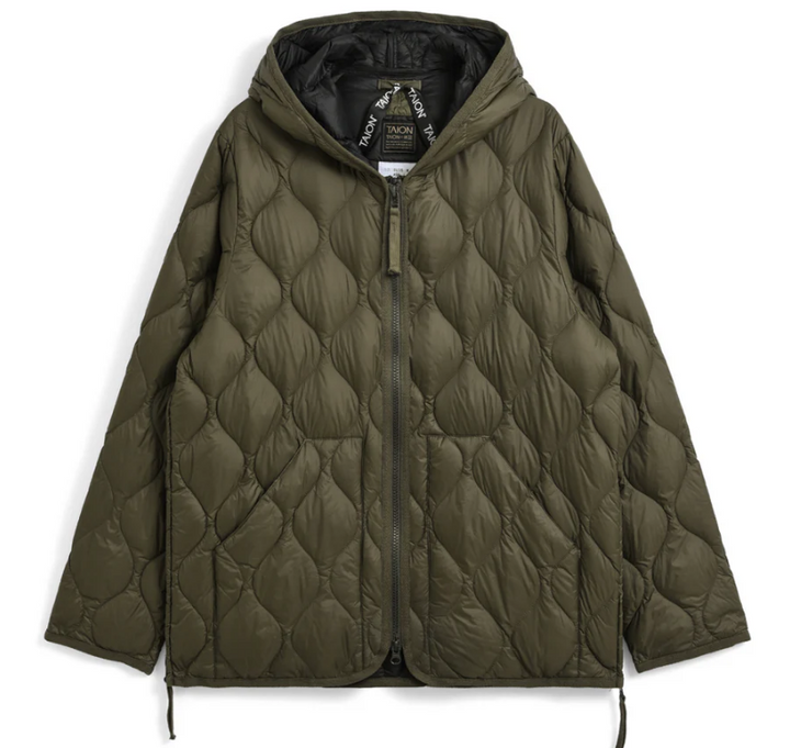 TAION - Unisex Military Hood W-Zip Down Jacket (Soft Shell) (Olive)