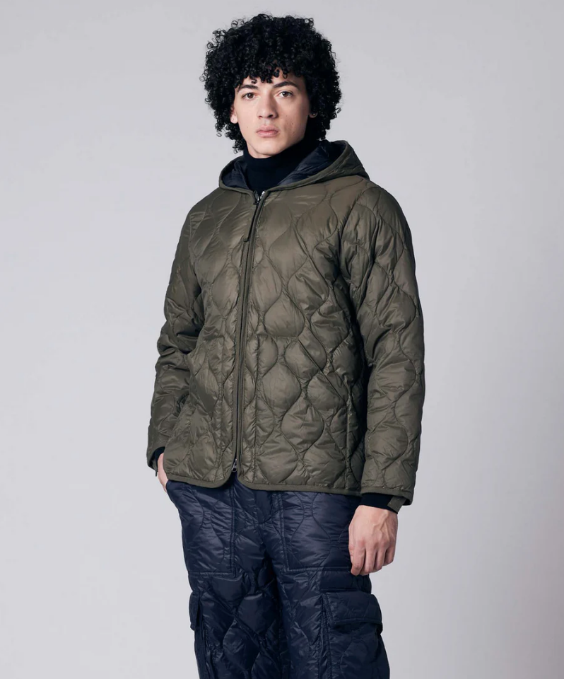TAION - Unisex Military Hood W-Zip Down Jacket (Soft Shell) (Olive)