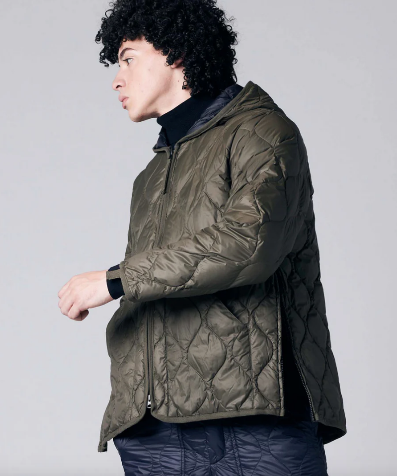 TAION - Unisex Military Hood W-Zip Down Jacket (Soft Shell) (Olive)