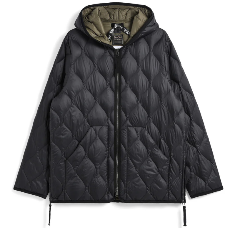 TAION - Unisex Military Hood W-Zip Down Jacket (Soft Shell) (Black)