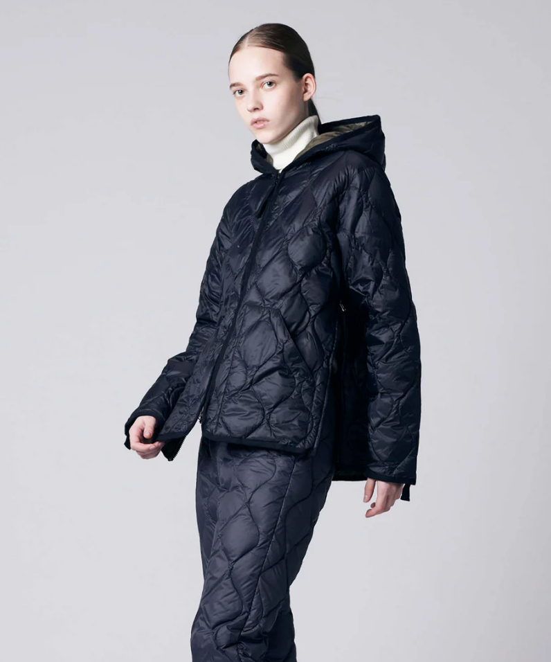 TAION - Unisex Military Hood W-Zip Down Jacket (Soft Shell) (Black)