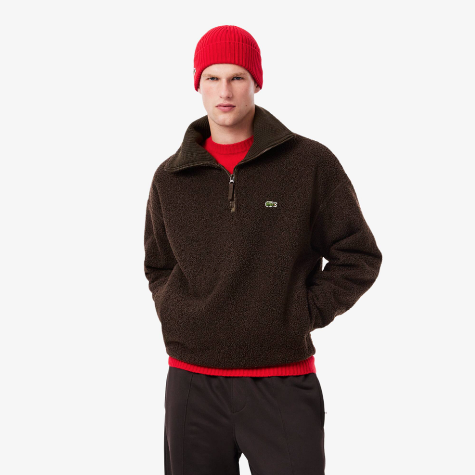 Lacoste - High Zipped Neck Polar Fleece Sweatshirt (Brown)