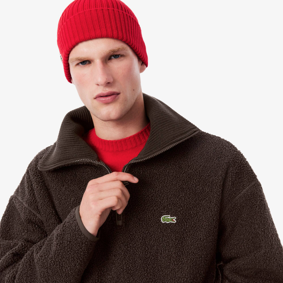 Lacoste - High Zipped Neck Polar Fleece Sweatshirt (Brown)