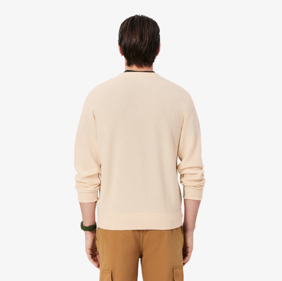 Lacoste - Relaxed Fit Carded Wool Cardigan (Ecru White)