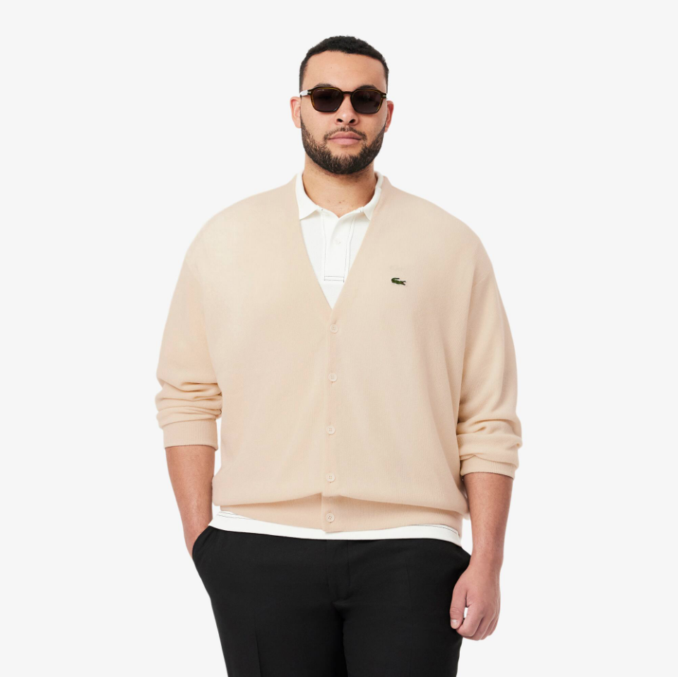Lacoste - Relaxed Fit Carded Wool Cardigan (Ecru White)