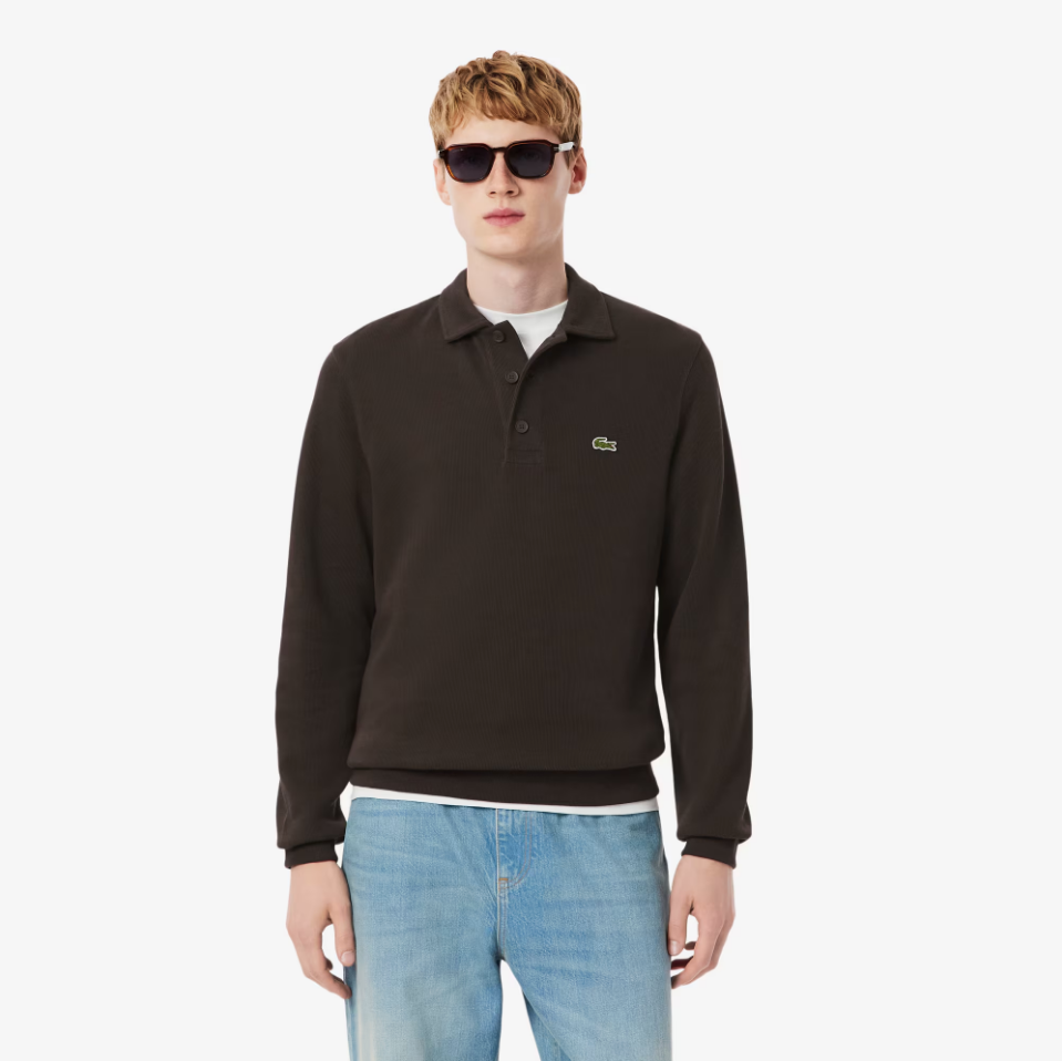 Lacoste - Ribbed Cotton Polo Collar Sweatshirt (Brown)