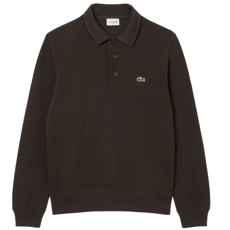 Lacoste - Ribbed Cotton Polo Collar Sweatshirt (Brown)