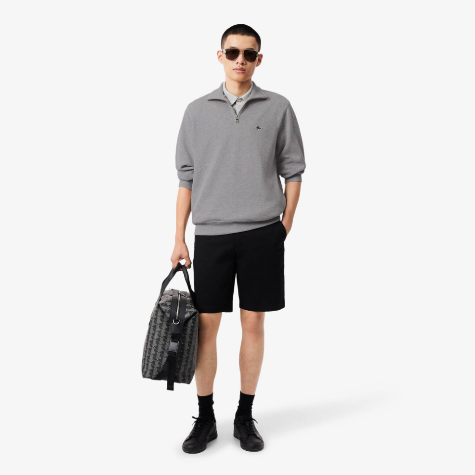Lacoste - Zip-Up High Neck Interlock Sweatshirt (Light Heathered Grey)