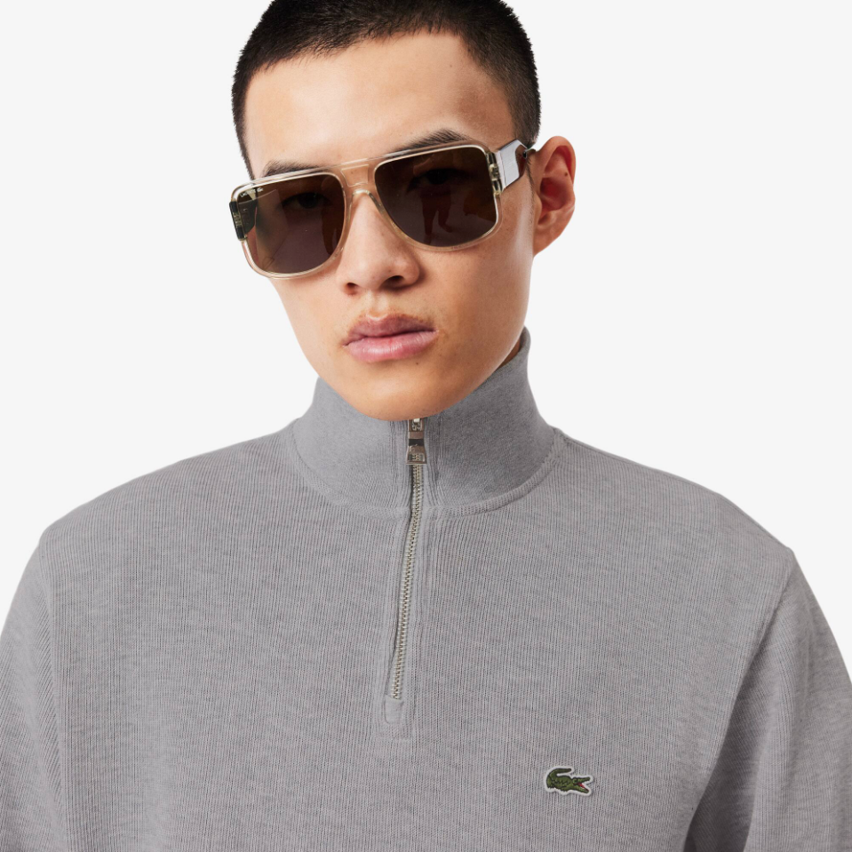 Lacoste - Zip-Up High Neck Interlock Sweatshirt (Light Heathered Grey)