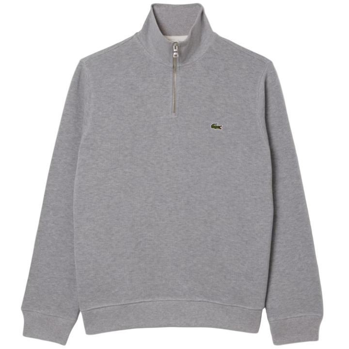Lacoste - Zip-Up High Neck Interlock Sweatshirt (Light Heathered Grey)