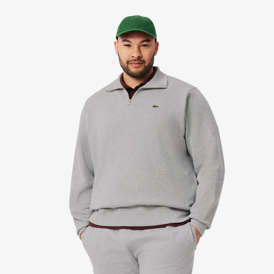 Lacoste - Zip-Up High Neck Interlock Sweatshirt (Light Heathered Grey)