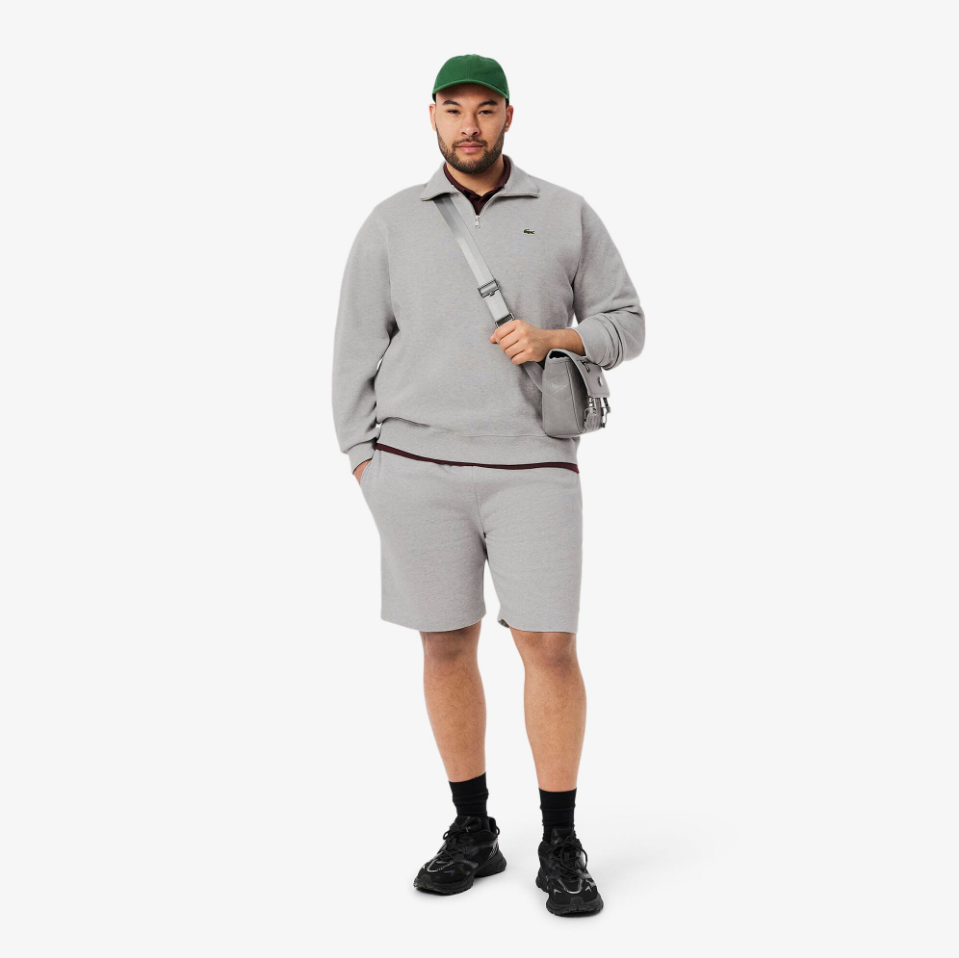 Lacoste - Zip-Up High Neck Interlock Sweatshirt (Light Heathered Grey)