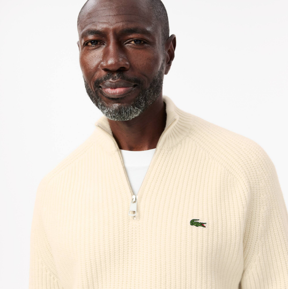Lacoste - Zipped High Neck Carded Wool Sweater (Ecru White)