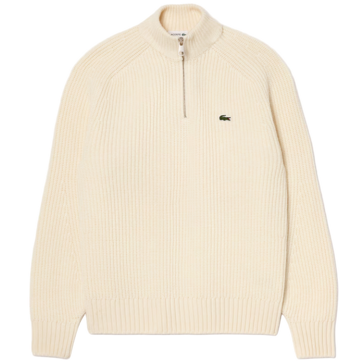 Lacoste - Zipped High Neck Carded Wool Sweater (Ecru White)