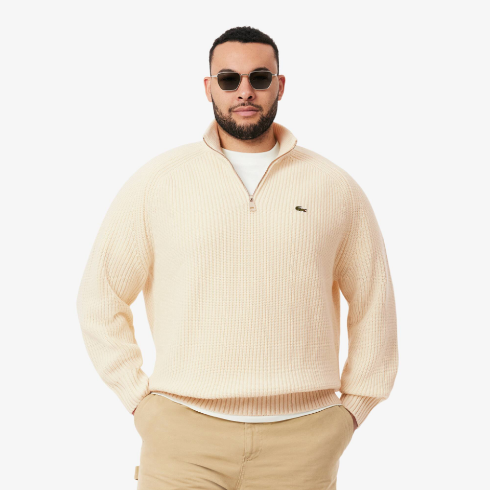 Lacoste - Zipped High Neck Carded Wool Sweater (Ecru White)