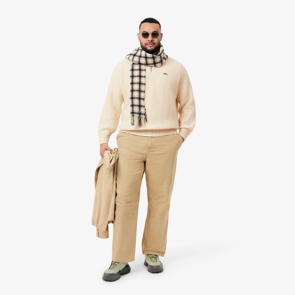 Lacoste - Zipped High Neck Carded Wool Sweater (Ecru White)