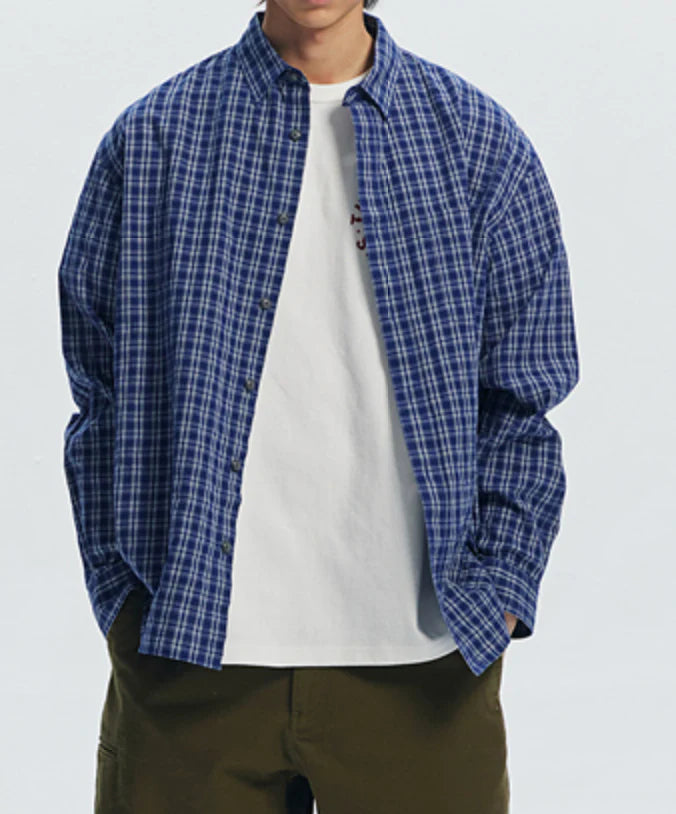 FrizmWORKS - Seersucker Checked Shirt (Blue)
